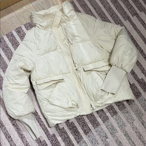 Women's Ivory Puff Jacket - Lightweight Quilted Coat